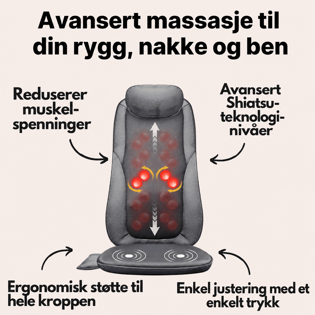 ShiatsuComfort+ – Elektrisk massasjestol med Shiatsu-funksjon - AVABeauty.no